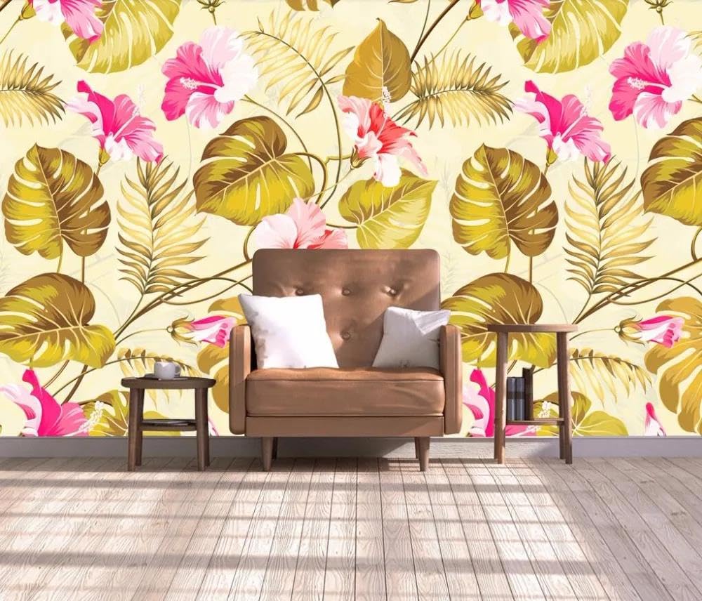 Papier peint 3D feuille d'or pour masquer les murs abîmés