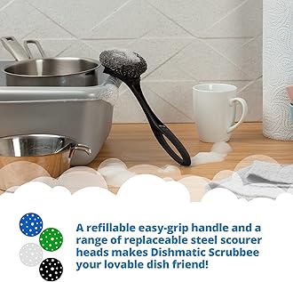 Dishmatic Scrubbee Stainless Steel Scourer Head Refills for Cleaning BBQ, Grill, Oven – Kitchen Washing-Up Handle Refills – Pack of 2