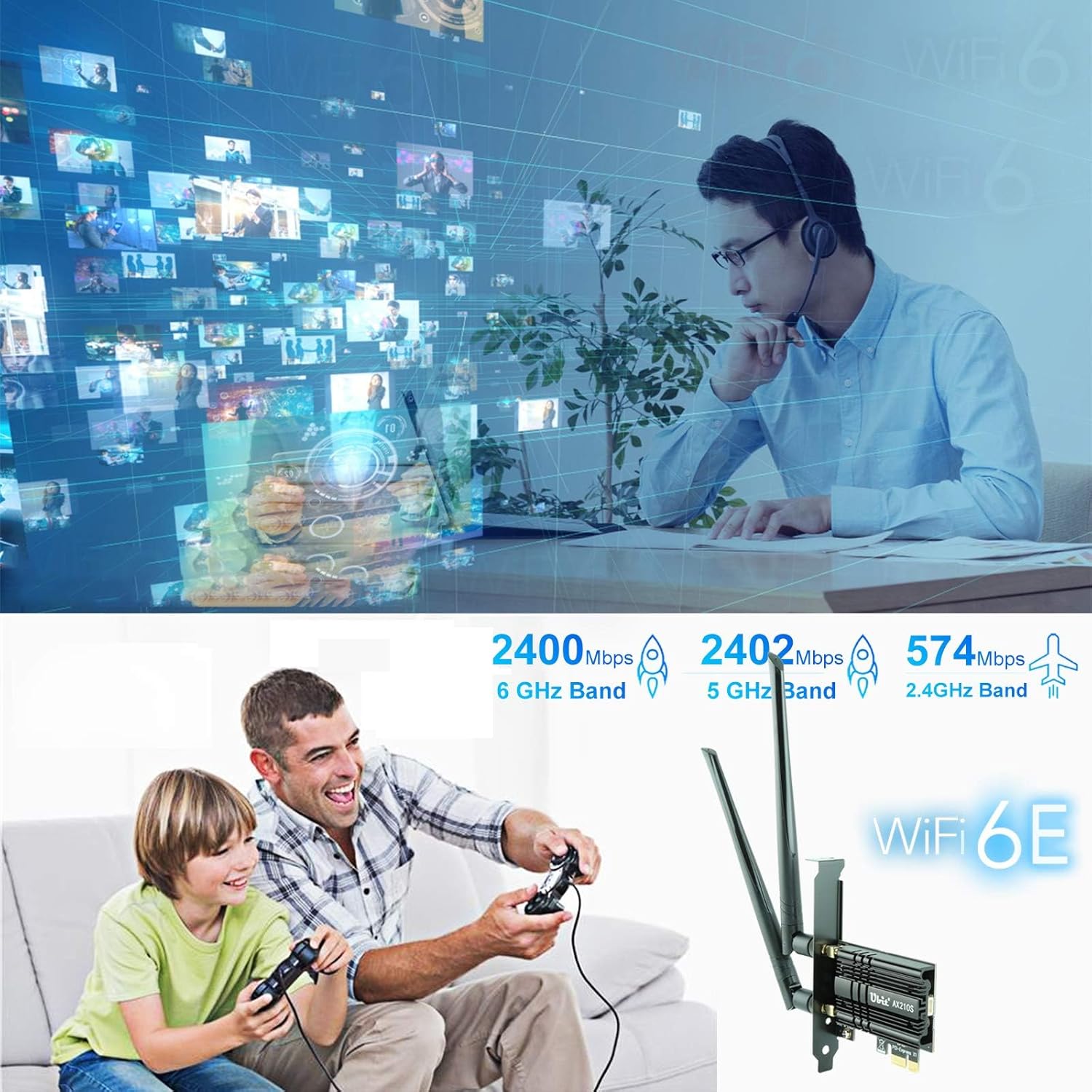 Ubit WiFi Card with Bluetooth WiFi Adapter for Desktop PC for Gaming, Browsing, Streaming etc