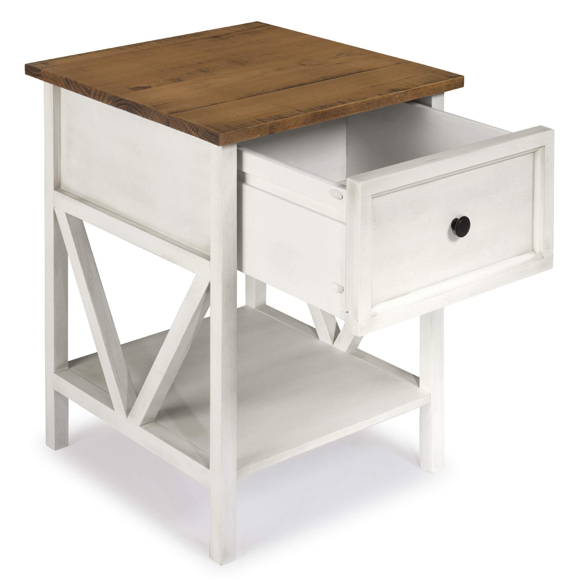 Walker Edison Natalee Modern Farmhouse 1 Drawer Wood Square Side Table ...