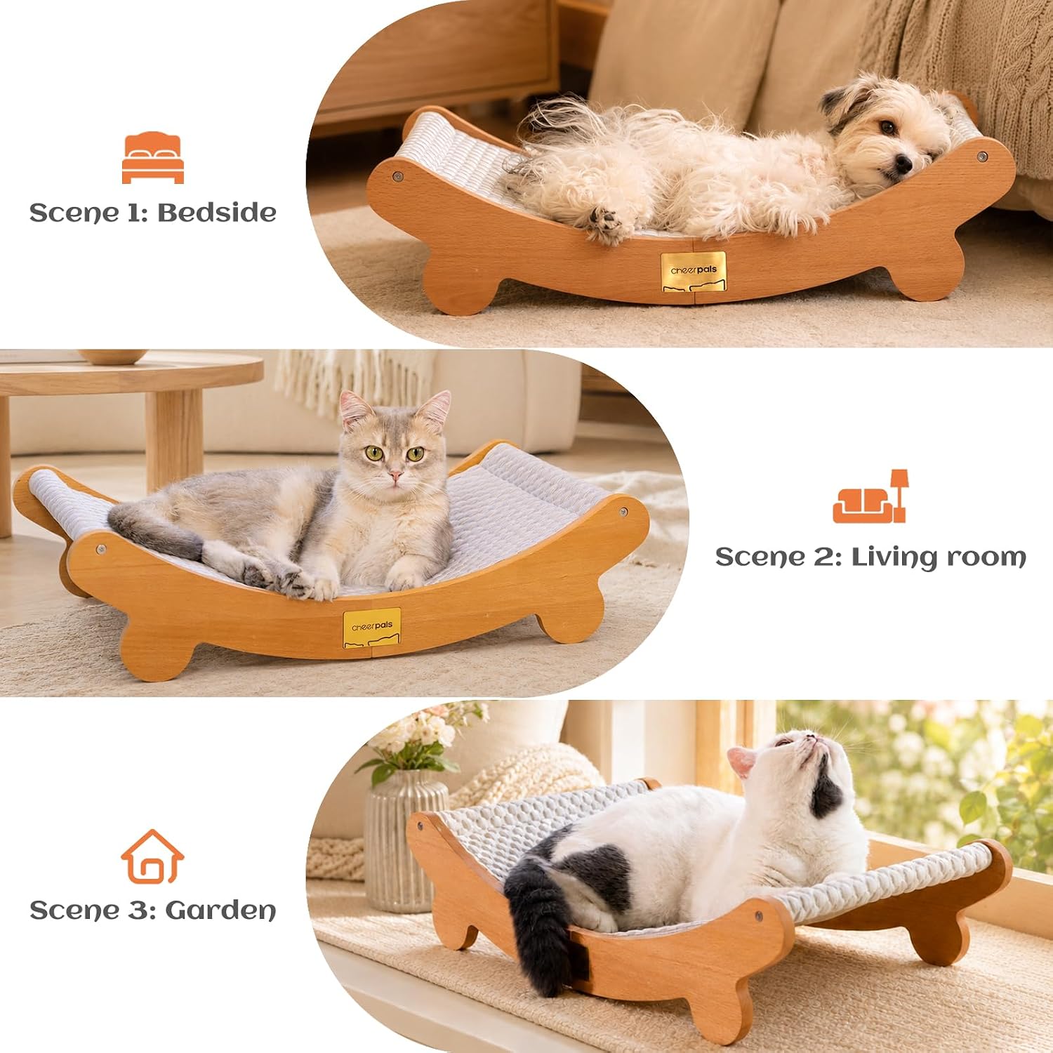 CHEERPALS Cooling Cat Bed, Wooden Hammock with Breath Mesh for Small Dogs | Raised Design for Airflow. Sturdy Frame, Detachable & Easy Clean. Modern Style. Ideal Indoor/Outdoor Use