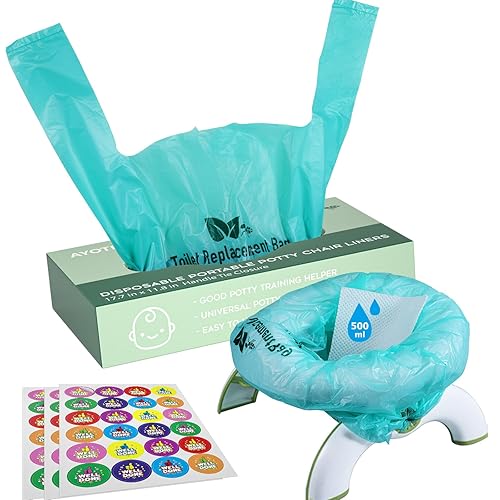 AYOTEE - Bolsas de viaje biodegradables para inodoro portátil para niños, forros desechables para orinal para niños pequeños, 50 paquetes de forros