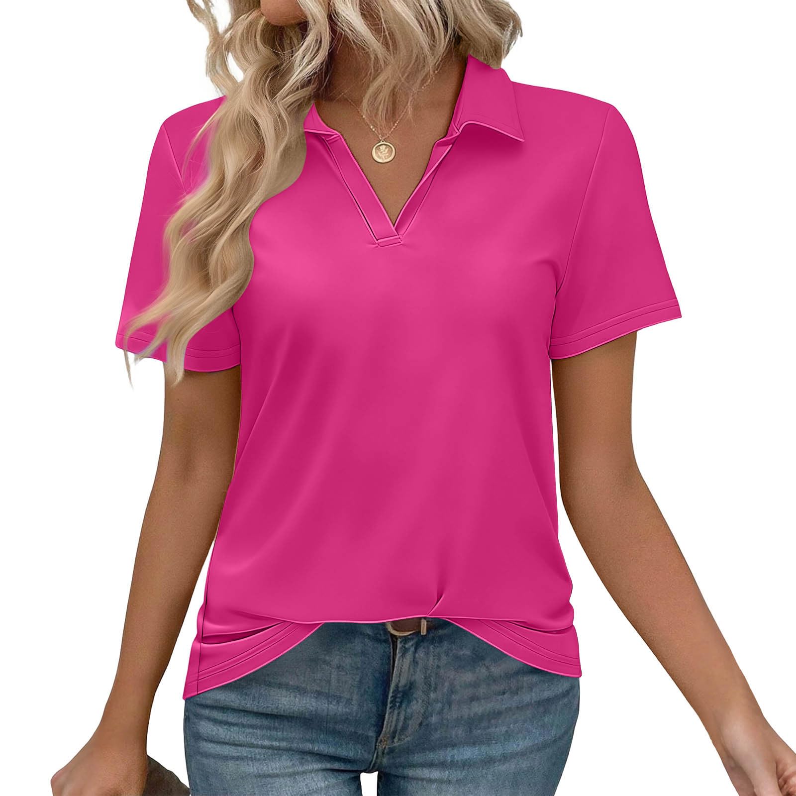 Women's Golf Shirts Short Sleeve Polos Collared Tennis T Shirt Dressy Casual V Neck Business Tunic Top Summer Tshirt - 3