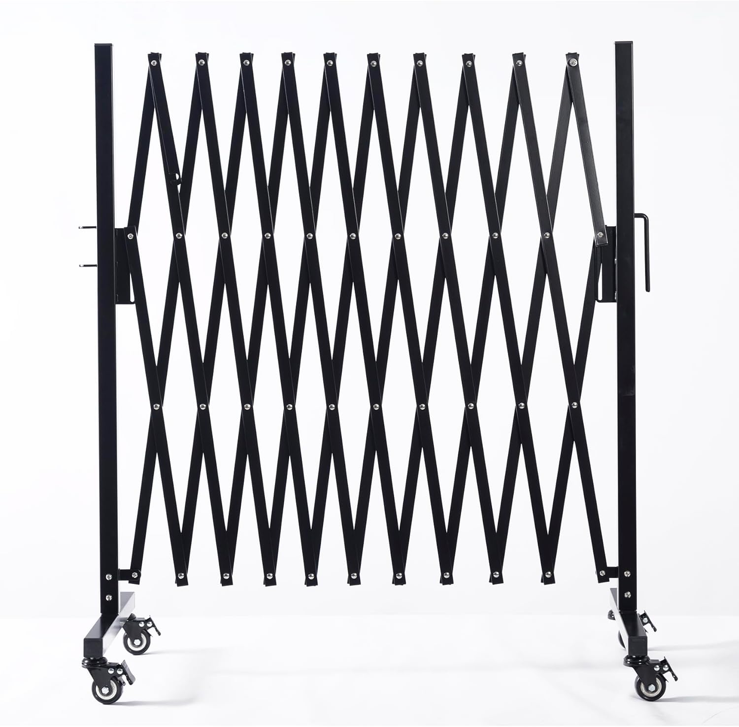 Expandable Metal Barricade, 11 Feet, Mobile Safety Barrier Gate with Casters, Portable Retractable Fence Gate (A：Black)…