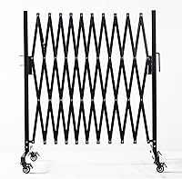 Vista 5 de Barricada de metal expandible, 11 pies, puerta de barrera de seguridad móvil con ruedas, puerta de valla retráctil portátil (A: negro)..