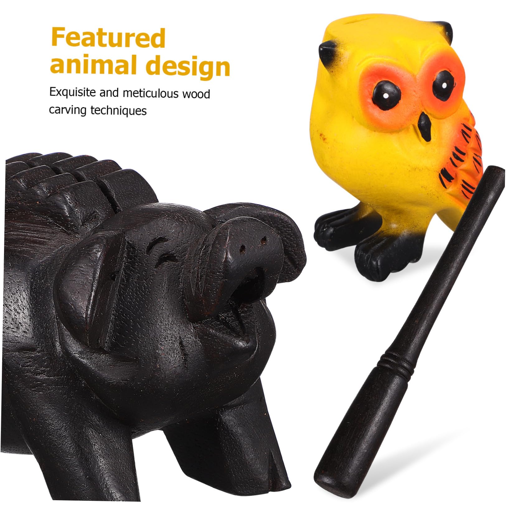 TOPBATHY 3 Stück Teiliges Holz Klangtier mit Frosch Schwein Eule Kreatives Holz Schlaginstrument Percussion Sound Block für Deko und Geschenk Naturbelassenes Musikspielzeug