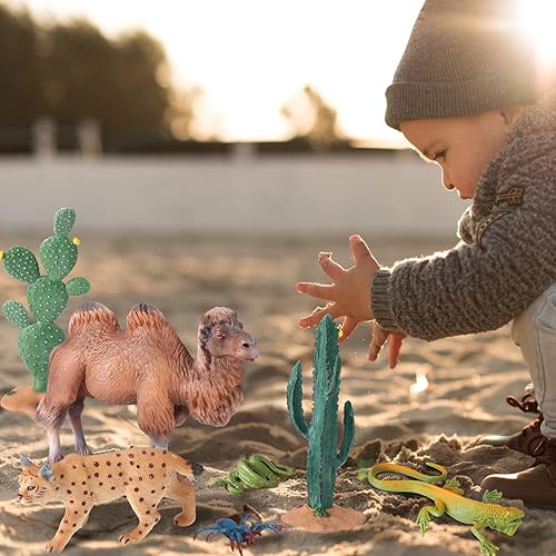 Miniatura 7 de MiniInflat Juego de 25 figuras de animales del desierto, modelo de árboles, de resina, insectos, figuras de animales con figuras de cactus para