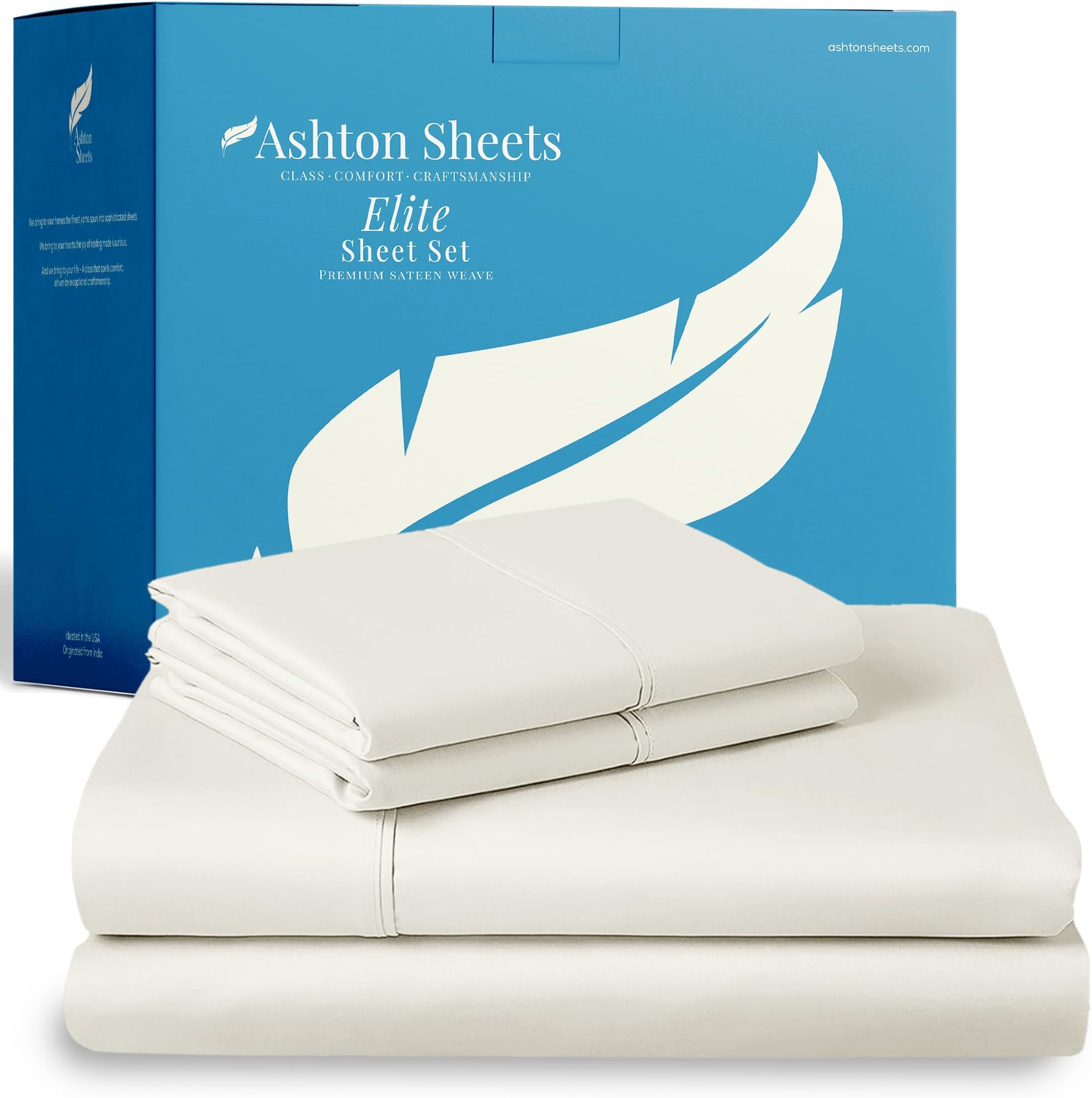 100% Egyptian Cotton Sheets King Size - 800 Series Elite Collection Egyptian Cotton Bed Sheet Set (4 PC, Ivory), Soft, Cooling, 16" Deep Pocket Sateen Weave Luxury Hotel Bedsheet