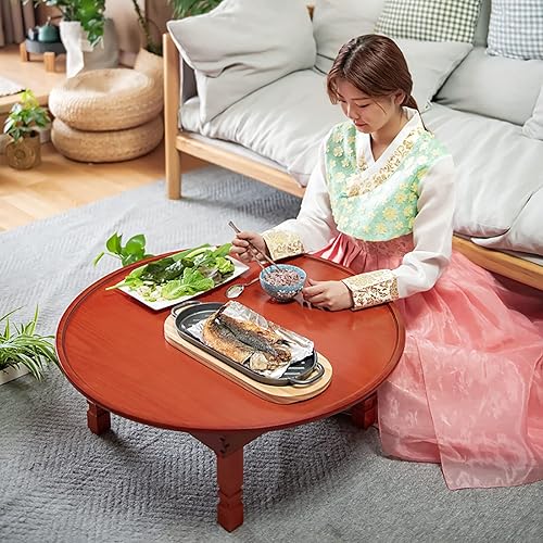 Miniatura 7 de Mesa redonda plegable, mesa de comedor coreana, mesa de café, mesa de estudio, mesa de madera baja, para tatami, ventana de bahía, casa de té