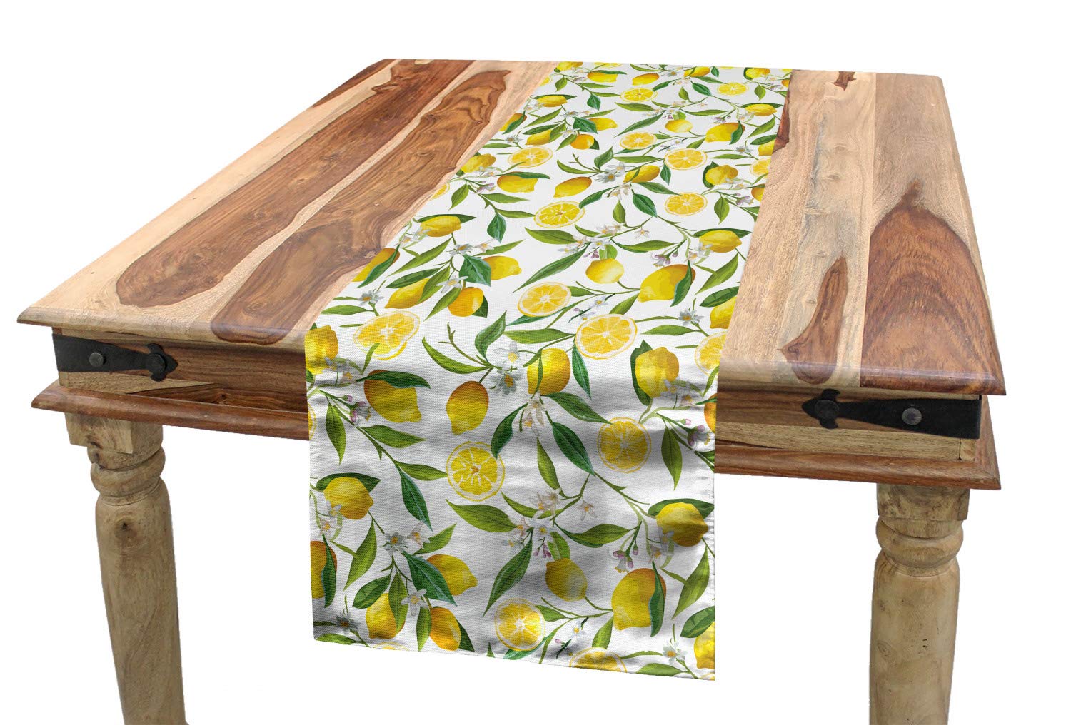 ABAKUHAUS Nature Table Runner, Exotic Lemon Tree Branches Yummy Delicious Kitchen Gardening Design, Dining Room Kitchen Rectangular Runner, 16" X 90", Green Yellow