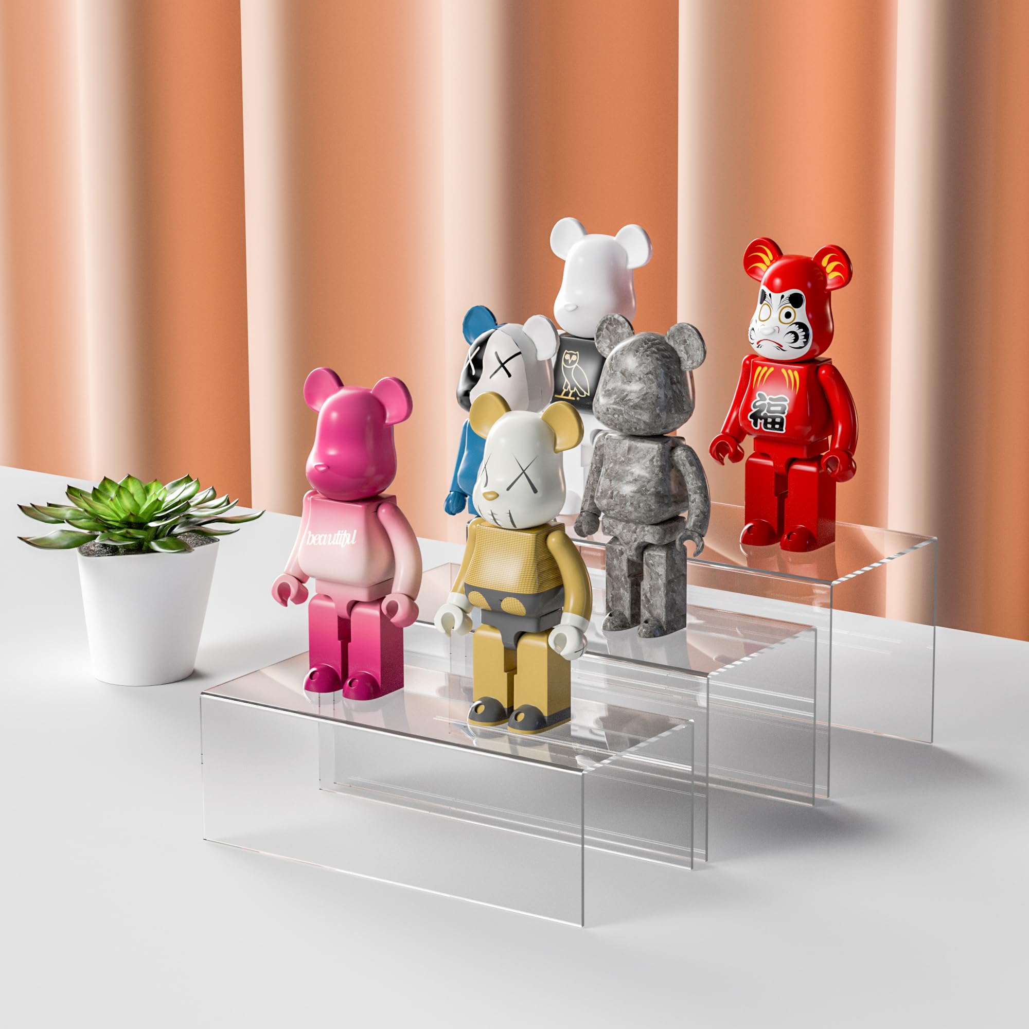 Sezanrpt Transparentes Display-Regal, 3 Stück, rechteckig, Acryl-Display-Organizer, Acrylständer für Funko Pop Figur, Kosmetik, Taschen, Schuhe, Spielzeug, Sammlerstücke – 30,5 - 10,2 cm, 12,7 cm,