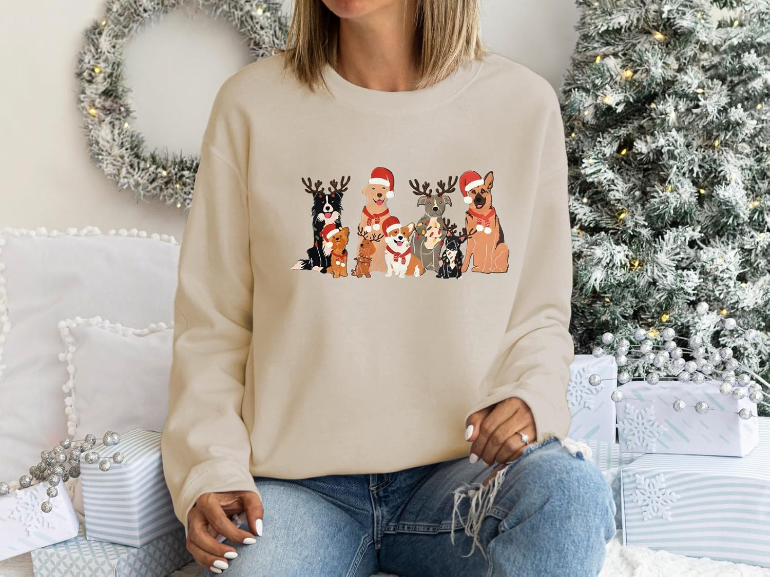 AIIWEIS Christmas Dogs Sweatshirt Women Cute Dog Lover Christmas Long Sleeve Shirt Crewneck Xmas Pullover Tops - Image 4