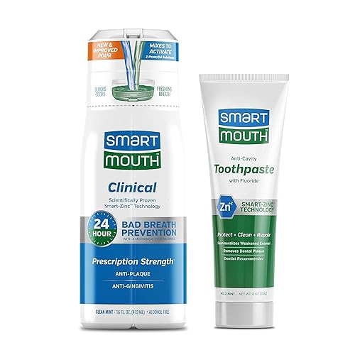 SmartMouth Enjuague oral activado por DDS clínico y pasta de dientes premium para prevención del mal aliento 24 horas y máxima protección de