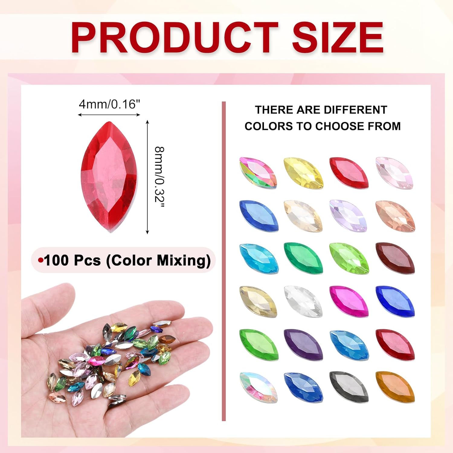 MECCANIXITY 100Pcs Horse Eye Shape Rhinestones, 4 x 8 mm Point Back Rhinestone Beads for Jewelry Making Crafts Costume Crystal Embellishments, Multicolored - Image 2