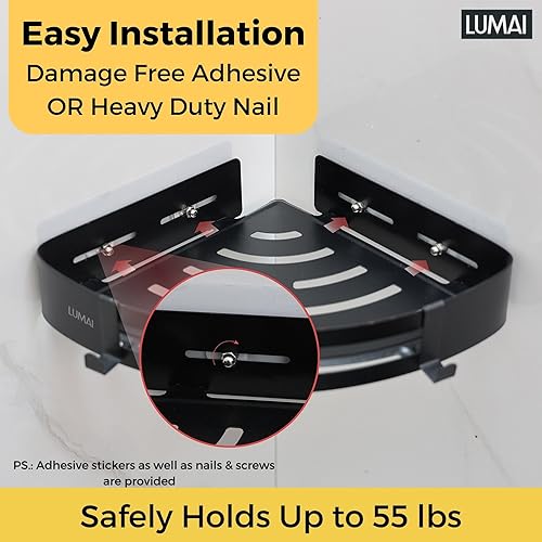 Miniatura 4 de Estantes de ducha esquineros autoadhesivos para paredes de azulejos estantes negros para pared de baño, estantes esquineros adhesivos para ducha,