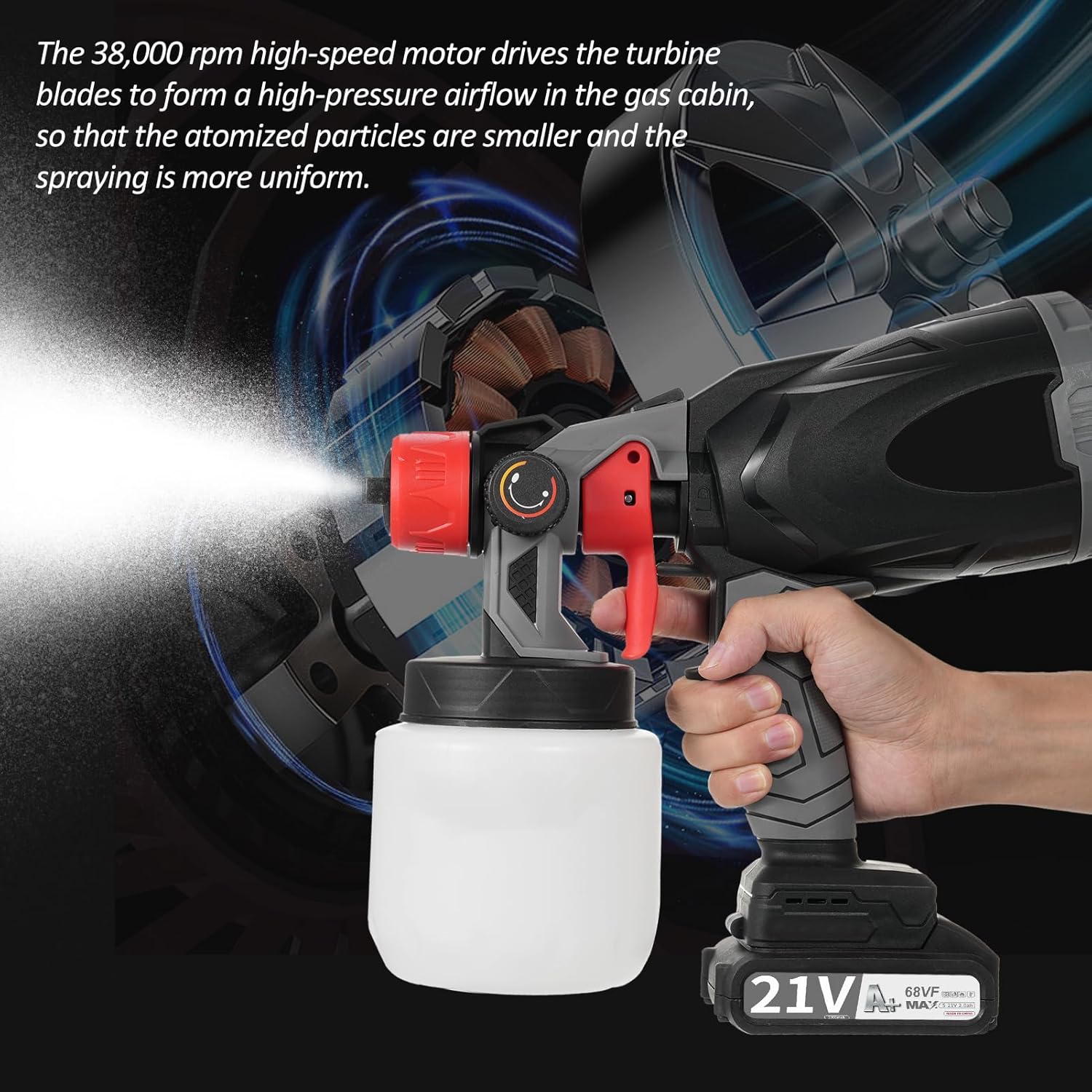800W Electric Paint Sprayer, Paint Sprayer for House Painting, Paint Latex Paint Spraying 38000RPM Lithium Battery Spraying Machine with 800ML Capacity Watering Can and 1.0/1.5/1.8/2.0/2.5mm Nozzles