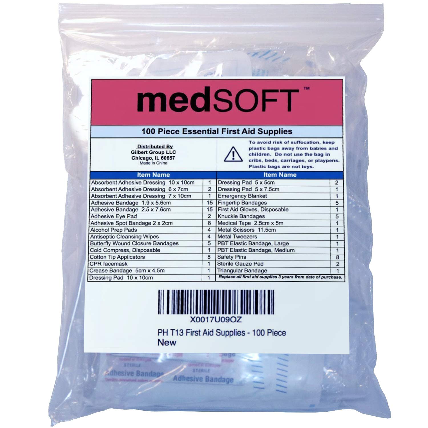 First Aid Kit Refill - 100 Piece - Extra Replacement Supplies for First Aid Kits, Loose Packed Restock Supply Pack