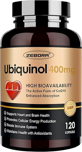 ZEBORA Ubiquinol CoQ10 400mg cápsulas blandas con vitamina C y vitamina E y selenio, máxima absorción, potente antioxidante 4 en 1, apoya la salud