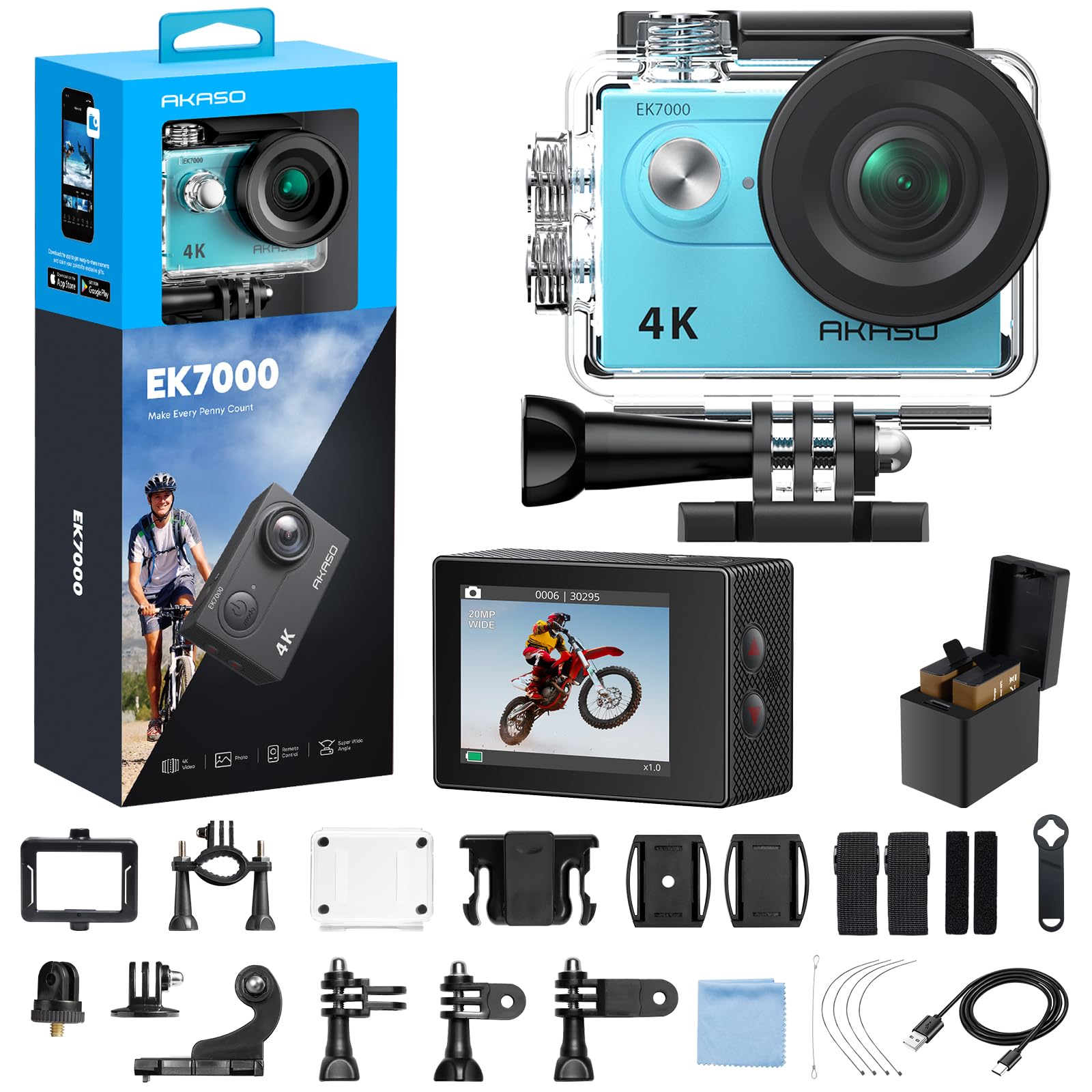 Amazon | AKASO アクションカメラ EK7000 4K30FPS 20MP 水中カメラ