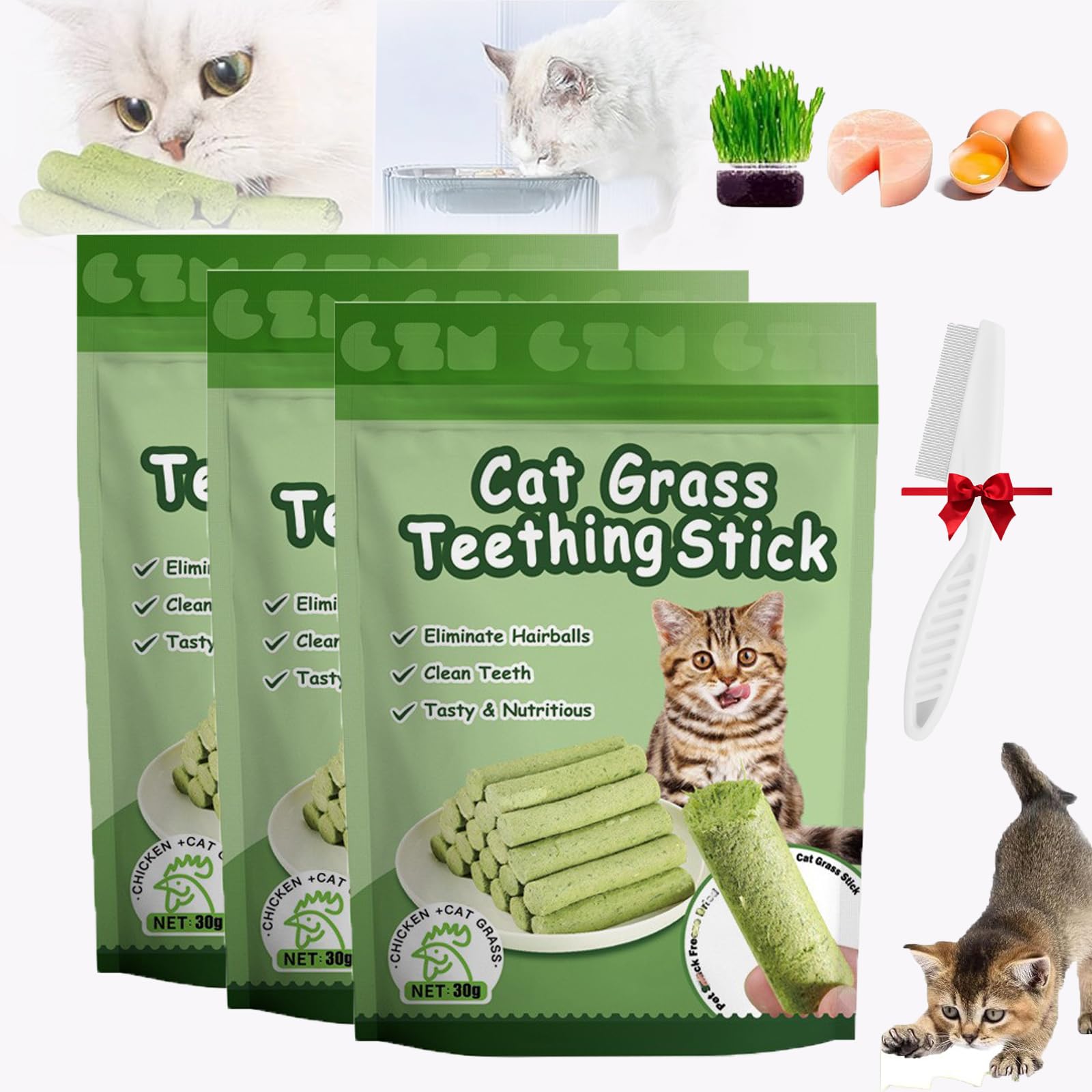 Busgiuar Cat Grass Teething Sticks,Berdexa Cat Grass Teething Sticks for Indoor Cats,Cat Teeth Cleaning Cat Grass Stick,Cat Grass Chewing Sticks,Cat Treats Catnip,Natural Cat Teeth Cleaner (3bags)