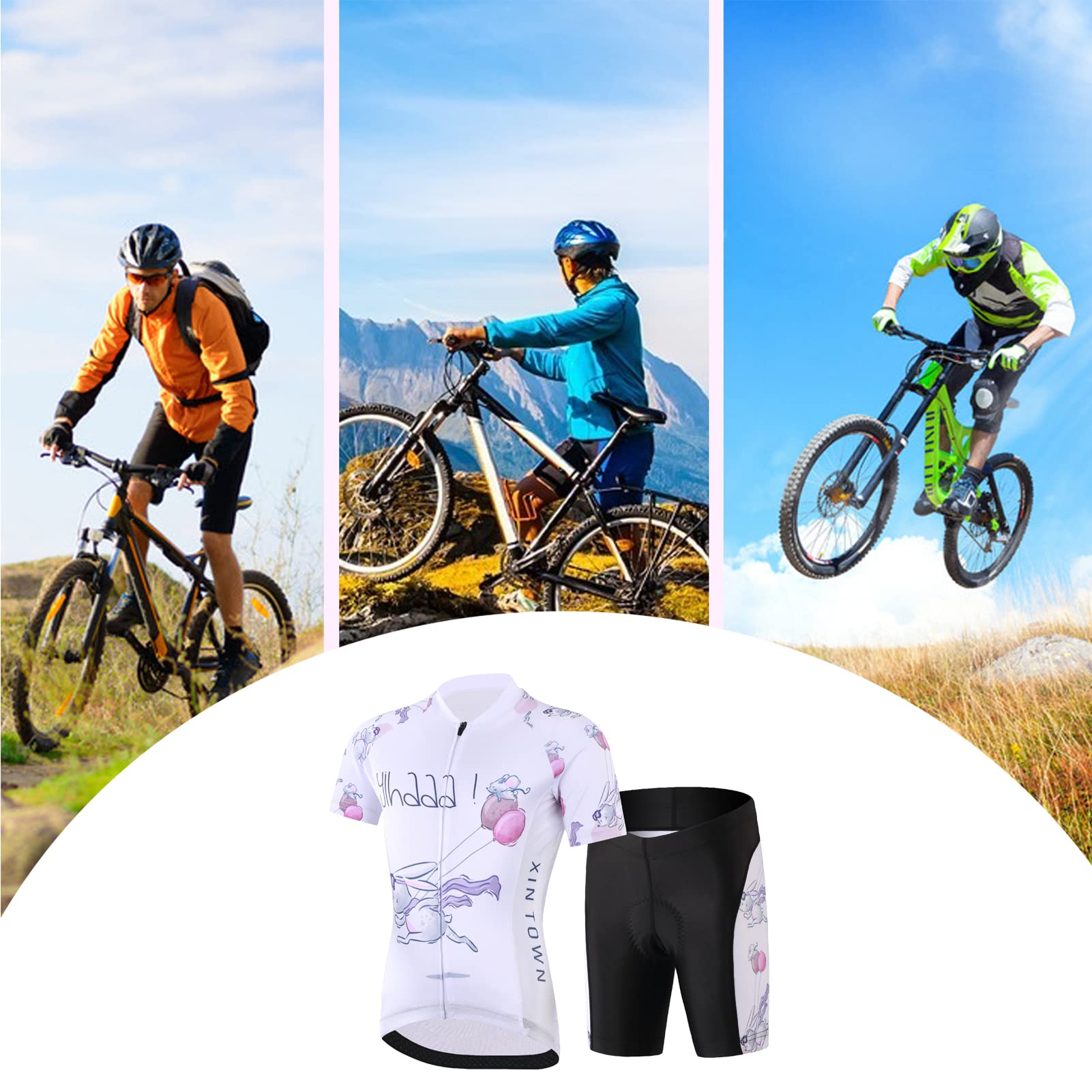 Set di maglia da ciclismo per bambini, da ciclismo, da ragazza, a maniche corte e pantaloncini corti con imbottitura