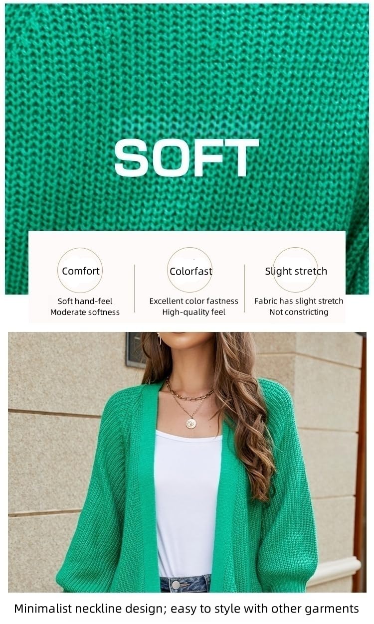 Jersey Largo de Punta de Punto de Punta Abierto para Mujer con Cinturón Ajustable, Manga Globo y Corte Suelto, Prenda Exterior de Punto para Otoño E Invierno
