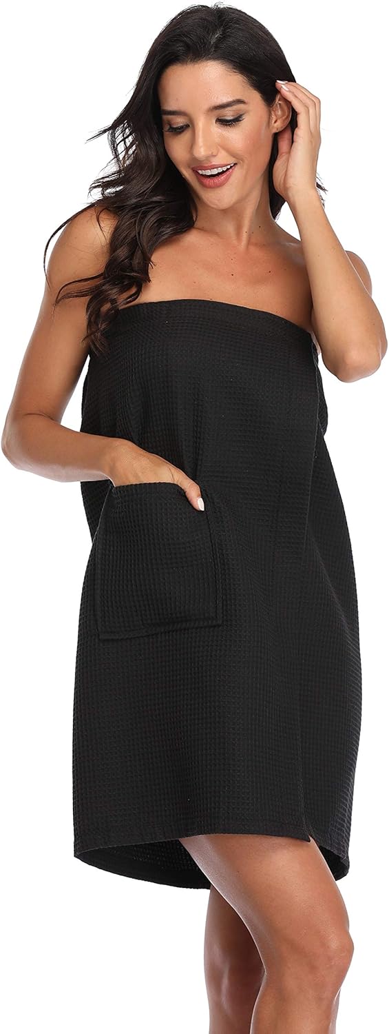 3 Pcs Waffle Towel Wrap for Women Lightweight Spa Robe Bathrobe Shower Wraps with Adjustable Closure - Image 3