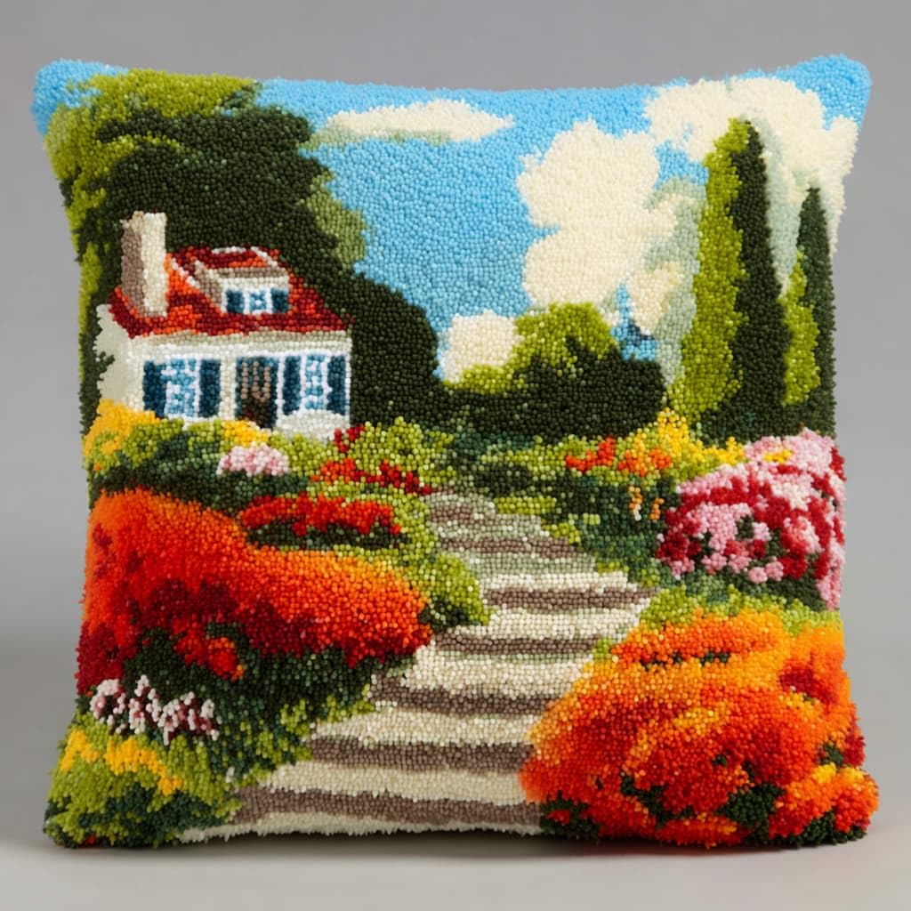AxiangziK Latch Hook Cushion Kit,Flowers DIY Throw Pillow Cover 43X43Cm