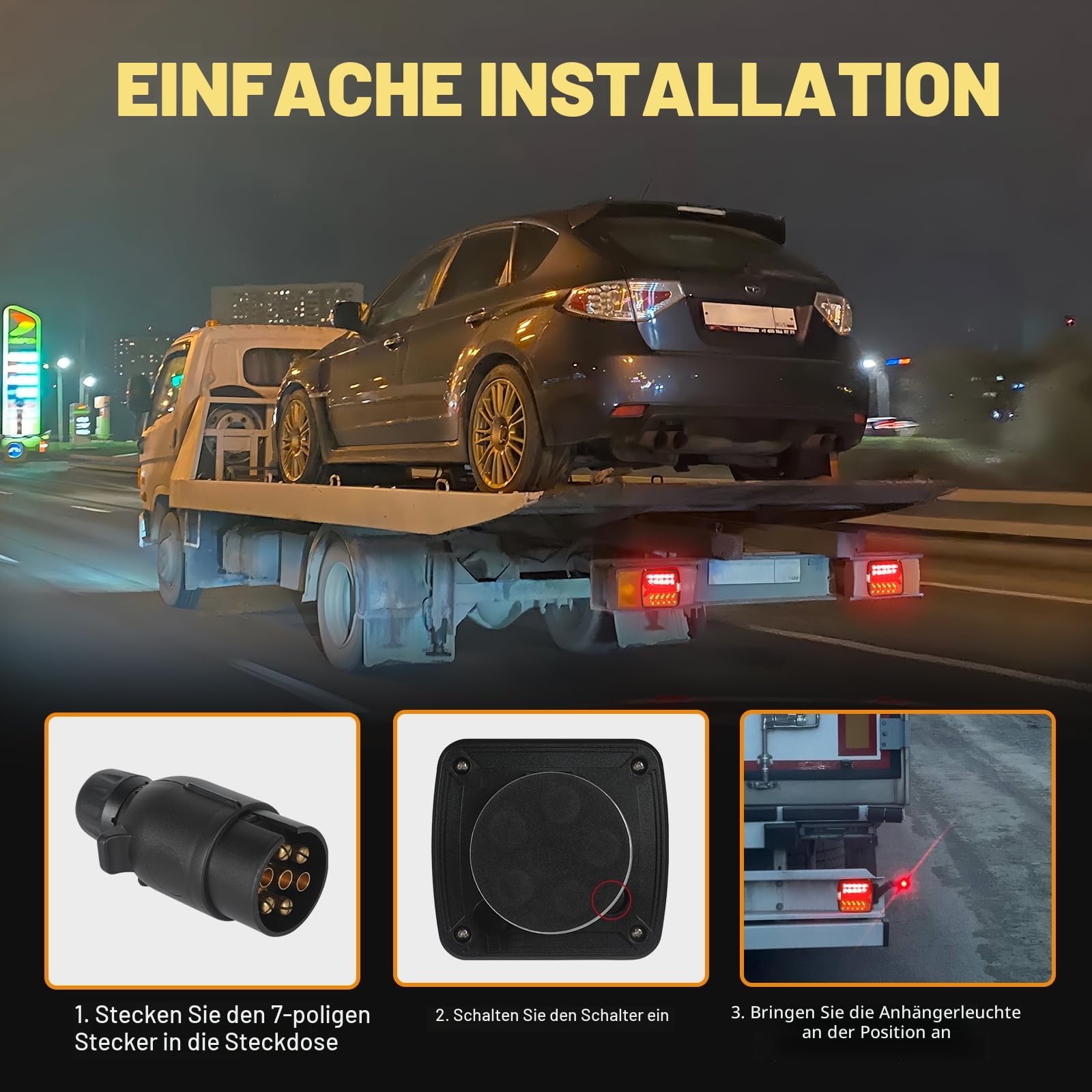 AOHEWEI Kabellose Anhänger Rückleuchten LED Magnetische LKW Rückleuchten Kabel Gratis 12V ECE Zulassung mit 7 Pin Stecker für Anhänger, LKW, Wohnwagen oder LKW
