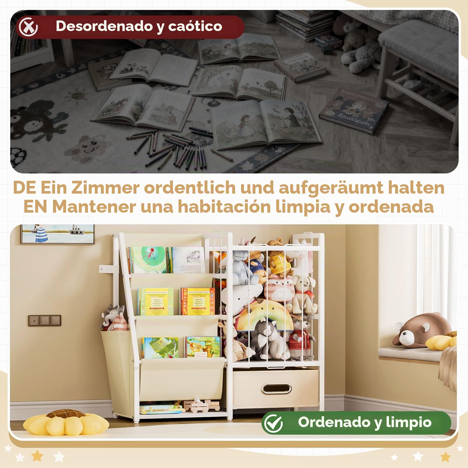 Yorbay Estantería para Niños con 3 Compartimentos, Estantería de Juguetes para Habitación Infantil para Guardar Libros de Imágenes y Juguetes
