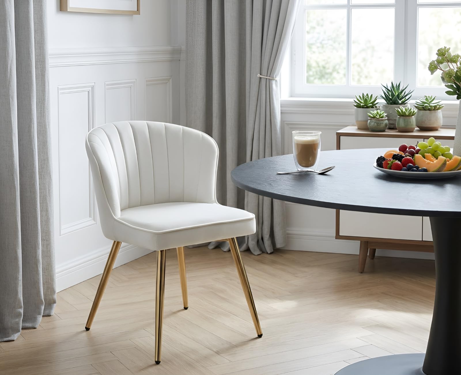 Ya-Home Set di 2 Sedie da Pranzo in Velluto con Gambe in Metallo, Beige