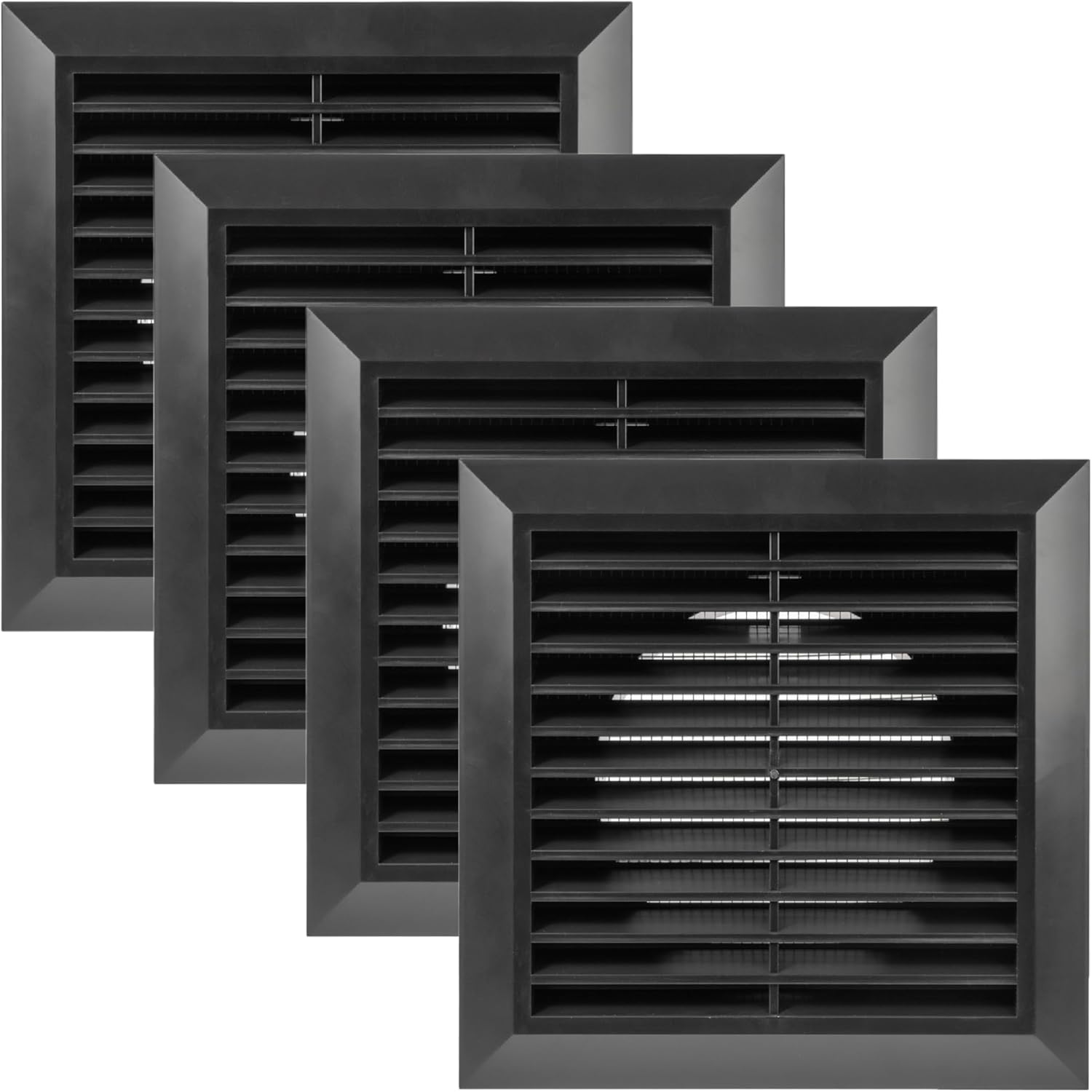 Vent Systems Ø4" Duct - 6.7" x 6.7" Inch Pack of 4 Black Air Vent Cover - Bathroom Exhaust Vents Pipe - White Louvered Outdoor Vent Cover - 100 mm 170 x 170 mm 4 ?Ø4" - Black