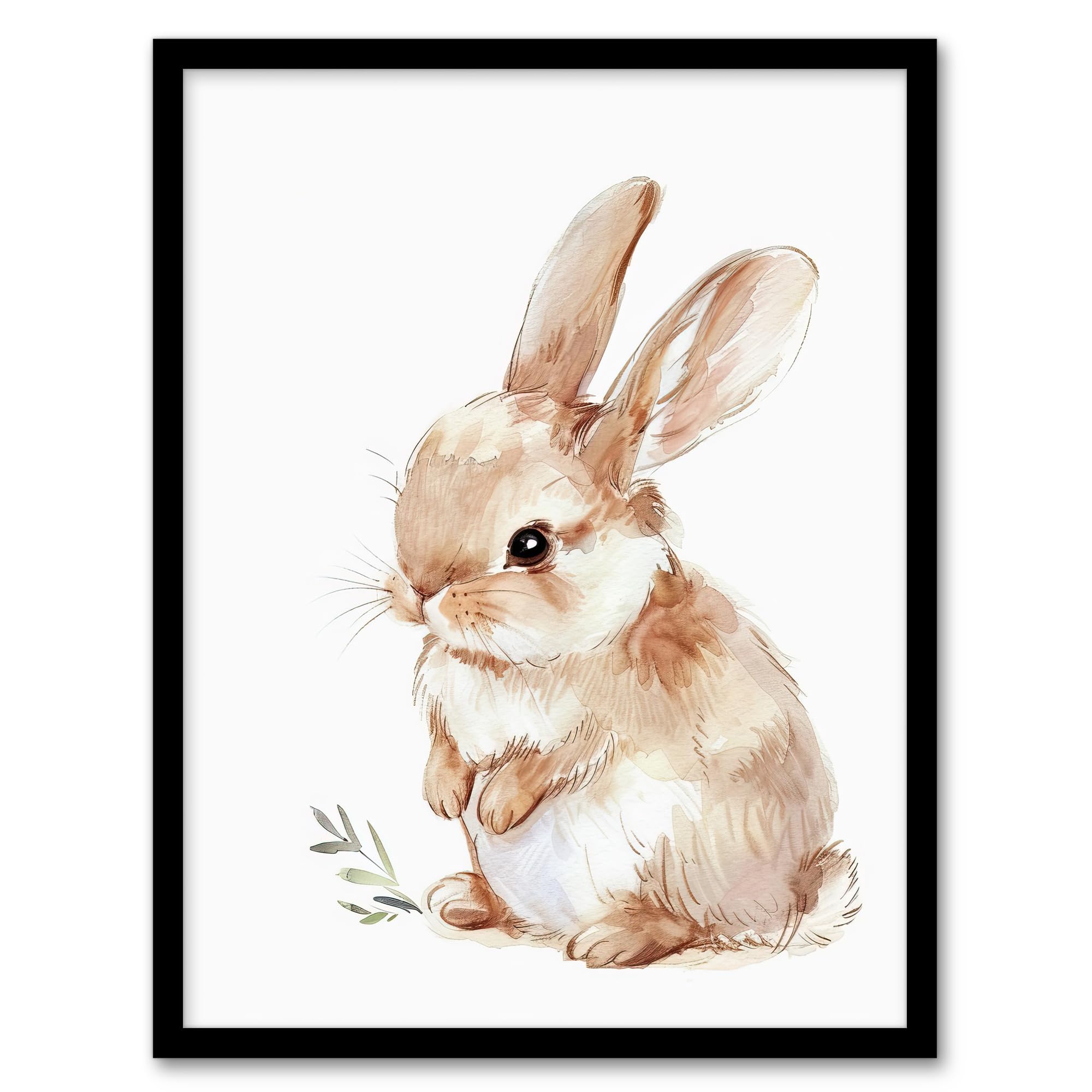 Artery8 Adorable Fluffy Baby Bunny Animal Watercolour Kids Bedroom Nursery Artwork Framed Wall Art Print 18X24 Inch