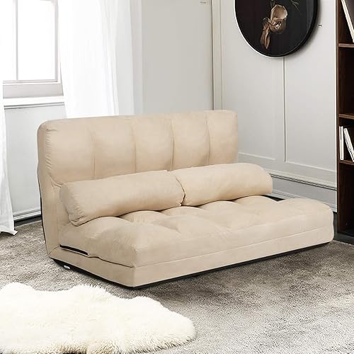 Miniatura 10 de Giantex Sofá de suelo ajustable, sofá cama plegable de 6 posiciones, duradero y estable de gamuza con 2 almohadas (marrón) Marrón,Beige,Negro
