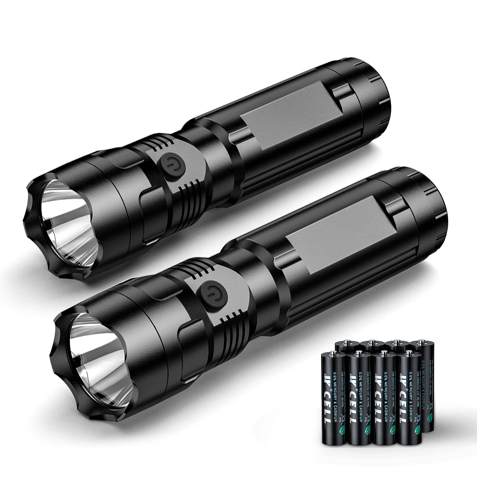 LETMY LED Torch, 2 Pack Torches LED Super Bright with Single Mode, Long Working Time, Waterproof Powerful Torch Flashlight for Camping Fishing Power Cuts, 8 AAA Batteries Included
