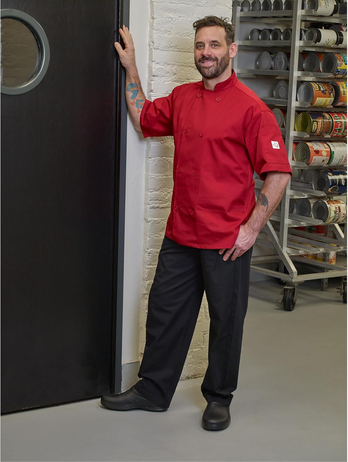 Mercer Culinary Millennia Air Short Sleeve Men's Cook Jack with Full Mesh Back, Large, Black