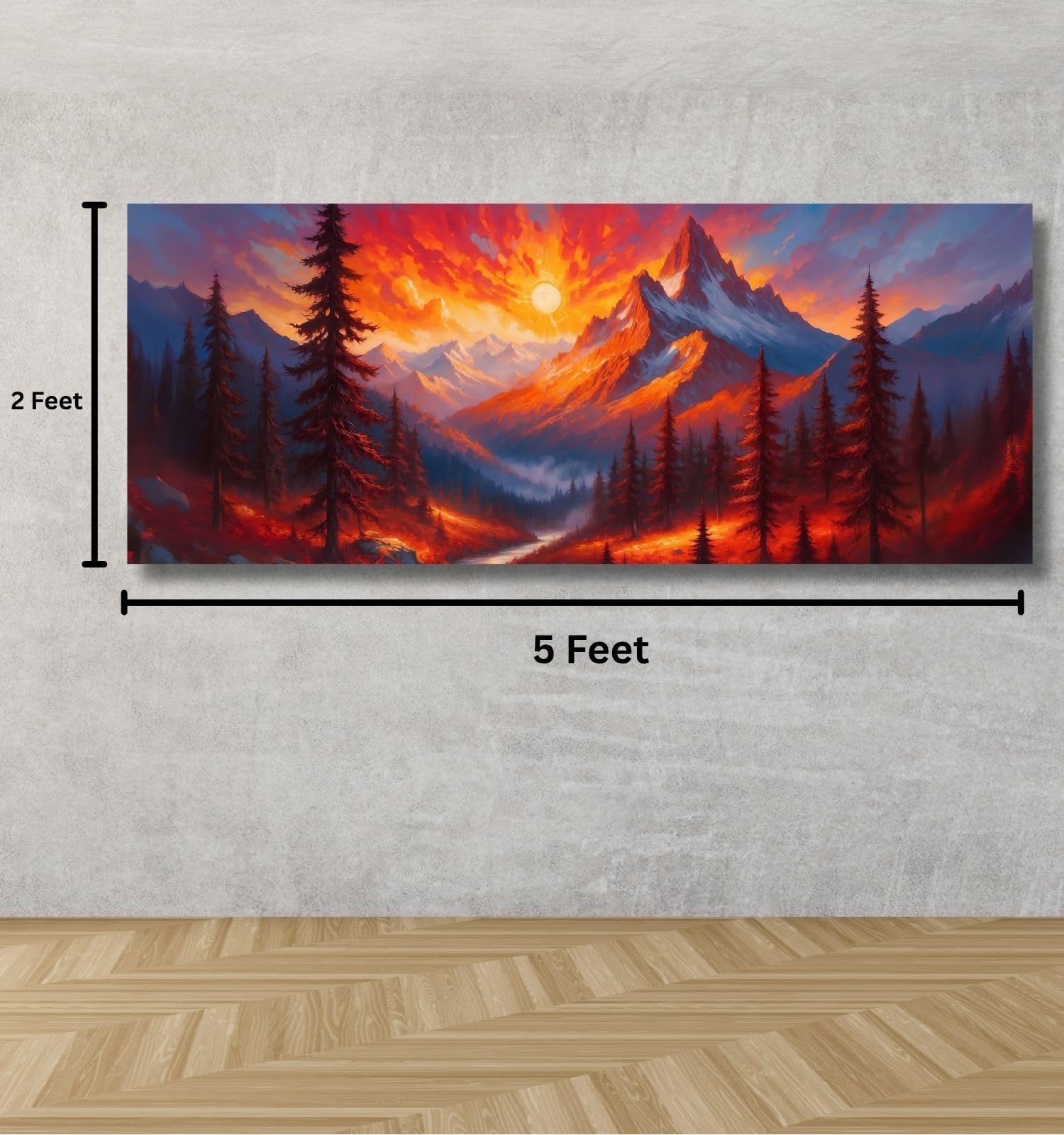 KunjCart Red Mountain Painting Big Size Canvas (WITHOUT FRAME