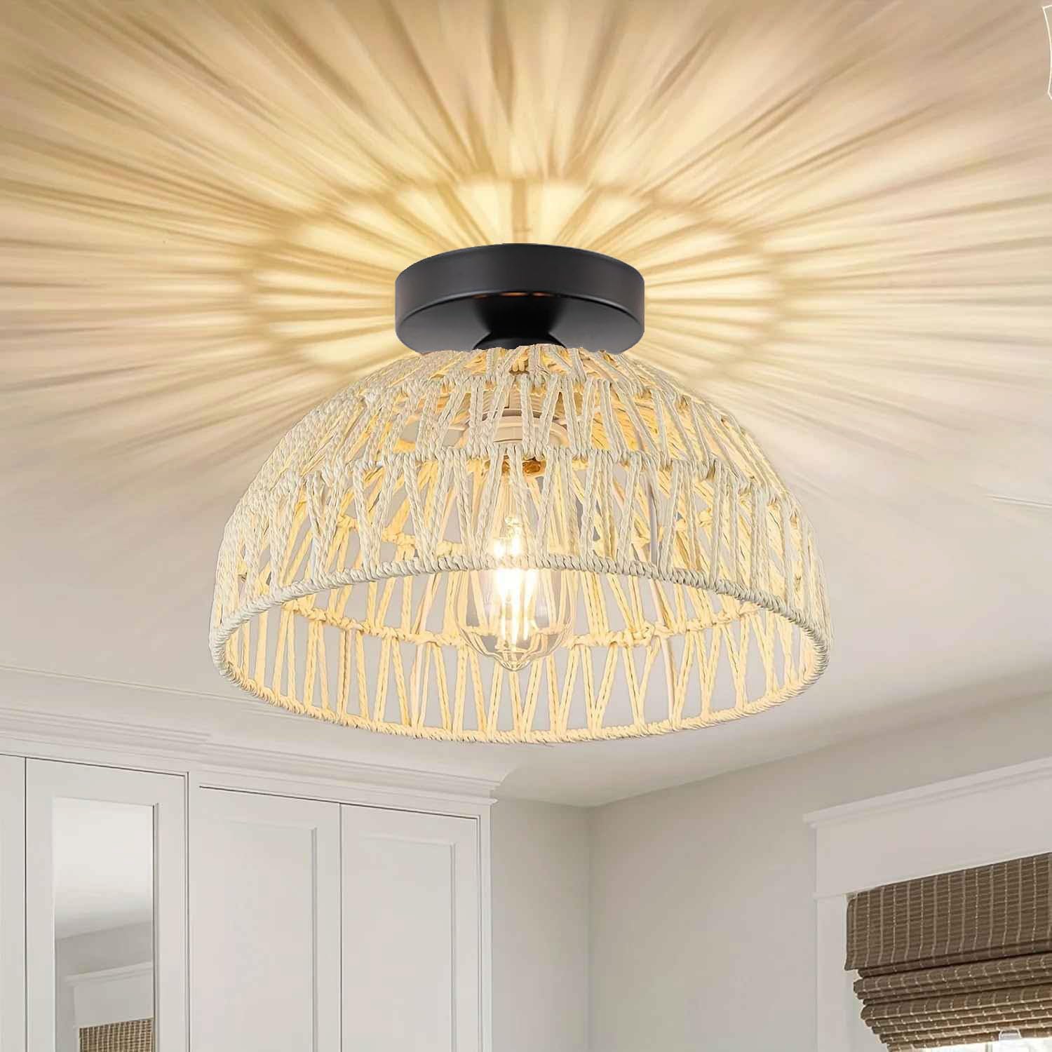 Artica Rattan Ceiling Lamp – Modern Hanging Light Fixture for Bedroom, Living Room & Home Decoration | Rattan Pendant Ceiling Light (White)-image-24