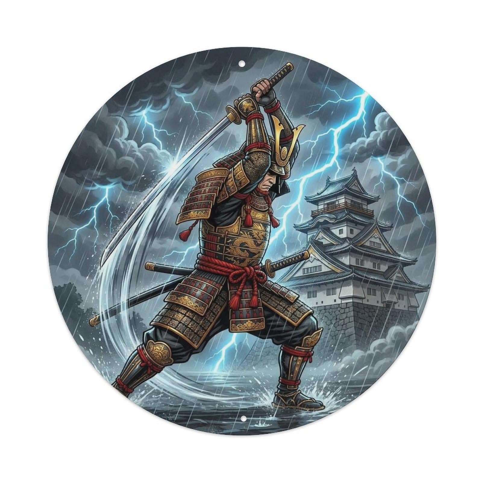 Okngb Style Ronin Vertical Slash Thunder Courage Bushido Token Metal Tin Sign Plaque Wall Decor For Cafe, Man Cave, Club Bar, Office, Home Garden Round Metal Poster 8X8inch