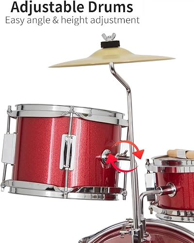 Miniatura 35 de Mendini By Cecilio Juego de batería para niños, 3 piezas para principiantes con bombo Tom Snare, kit de batería de 13 pulgadas con caja, platillo
