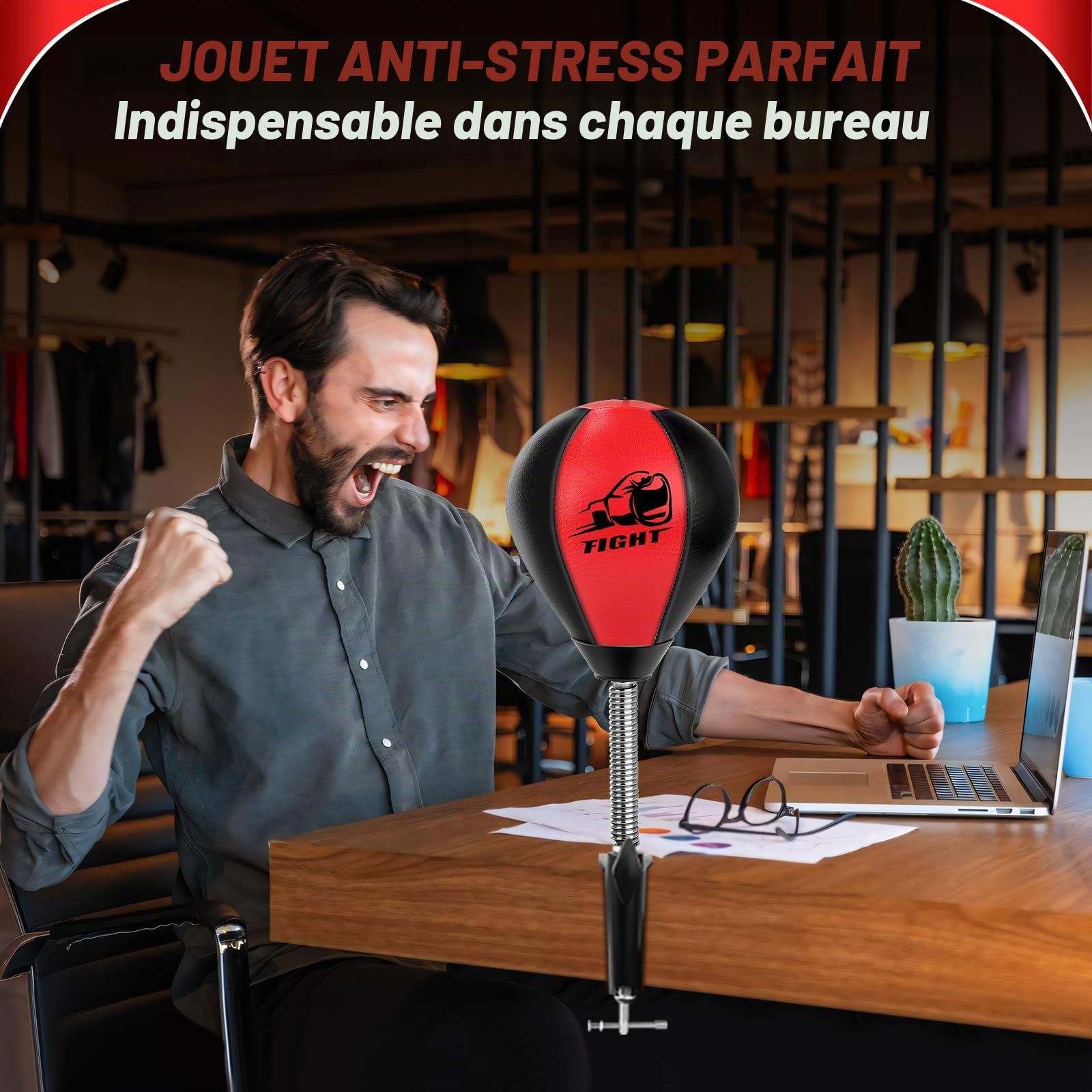 NZQXJXZ Sac de Frappe de Bureau, Sac de Boxe de Bureau, Punching Ball avec Ventouse Super Résistante et Pince de Bureau pour Table et Comptoirs de Bureau, Cadeau Amusant pour Amis ou Collègues