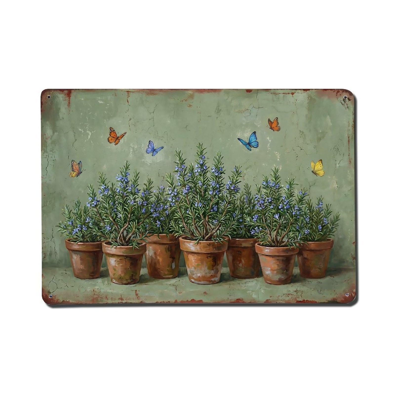 Vintage Rustic Flower Potted Plants Rosemary Metal Tin Sign