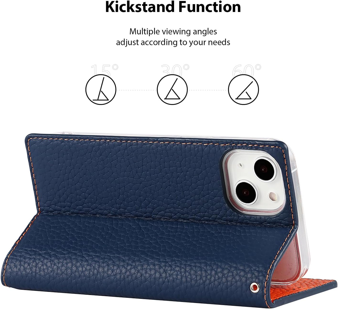 Ｈａｖａｙａ case for iPhone 15 Case Genuine Leather Wallet with Card Holder for Women Men Flip Folio Credit Card Slots Stand Shockproof Phone Cover-Deep Blue Phone Case