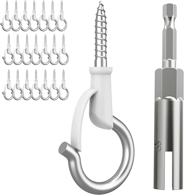 Blifula 304 Stainless Steel Q-Hanger Hooks with Screw, Christmas Lights Hooks for Outdoor Hooks for String Lights and Garage New Year Party Fairy Lights Hooks (22 pcs+1 pcs)