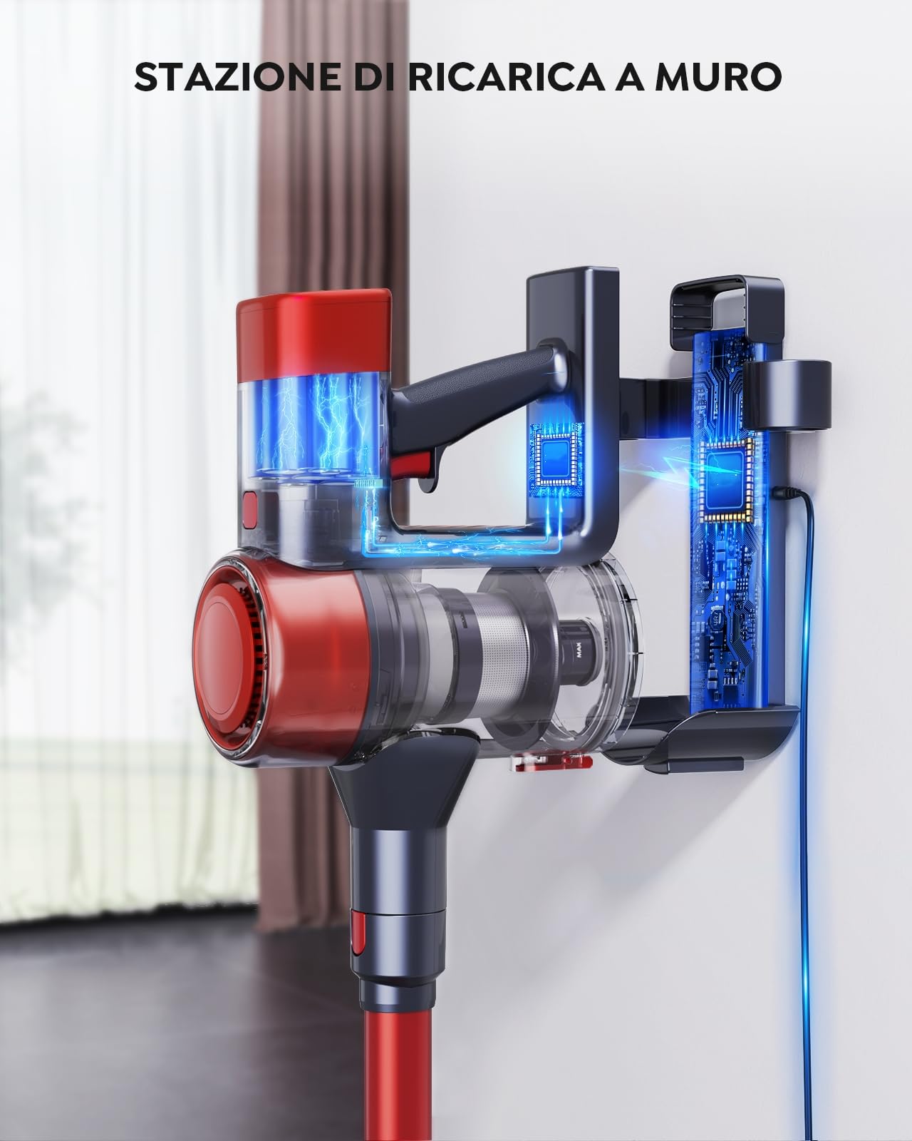 Aspirapolvere Senza Fili 450W/38KPa, 12 Esperienze di Pulizia Scopa Elettrica Senza Fili, Rilevazione Automatica della Polvere, 55Mins Touchscreen Anti-avvolgimento Aspirapolvere Potente