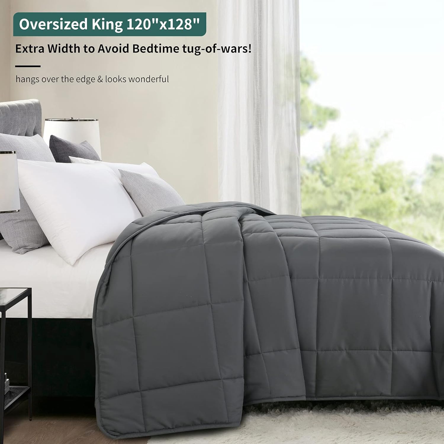 hombys oversized king comforter 128x120, lightweight quilted down alternative duvet insert for all season,grey,8 corner tabs grey 120"x128"