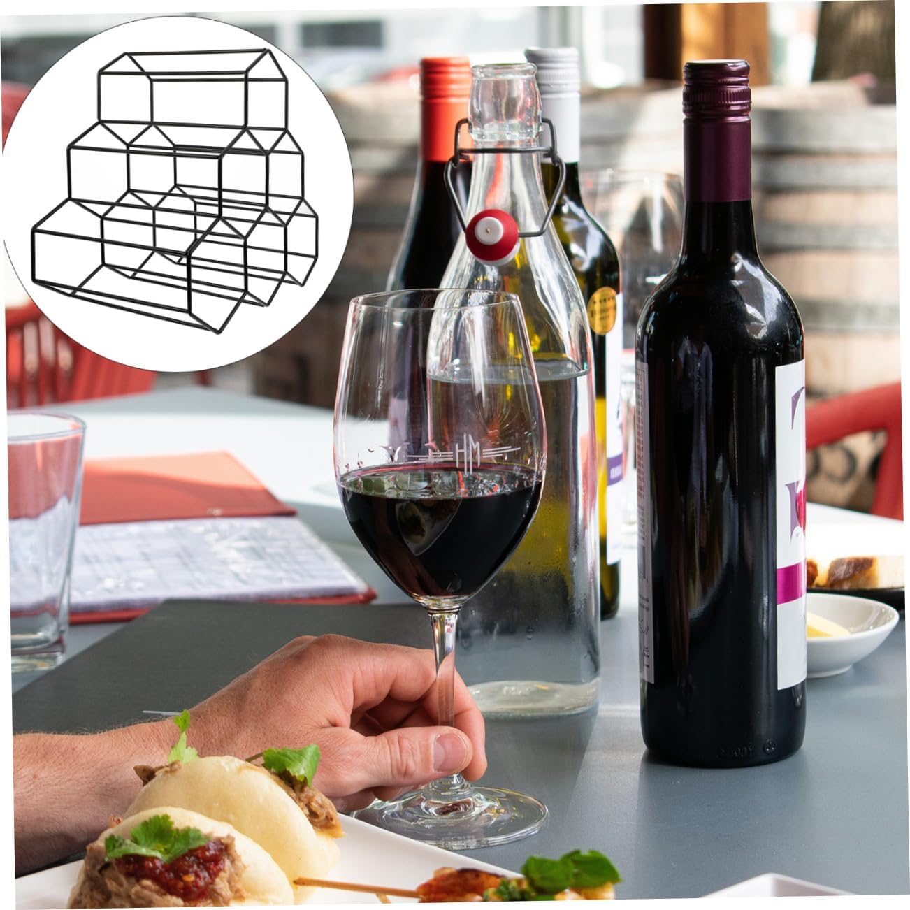 Honeycomb Wine Rack Freestanding Geometric Wine Bottle Holder for Home Kitchen Bar Display Stable Vintage Iron Black Finish