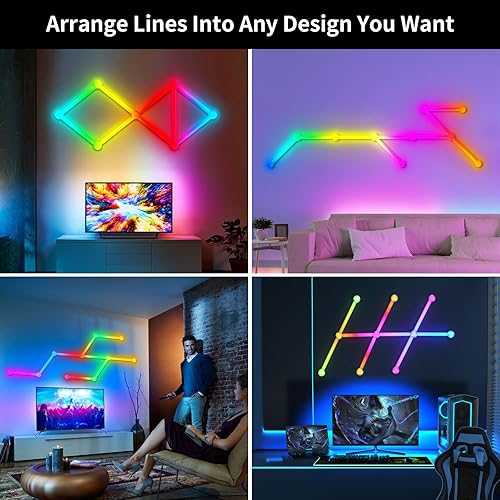 Miniatura 7 de Luz de pared RGB, luces LED de empalme de geometría para juegos, luces modulares retroiluminadas con Wi-Fi que cambian de color, luces de decoración