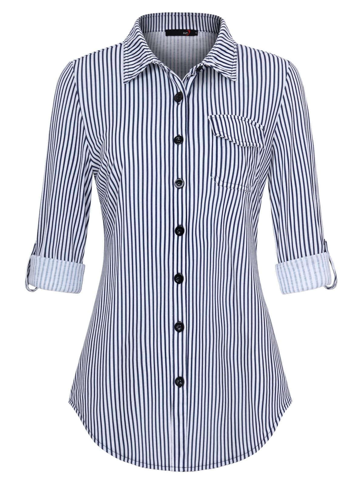 DJT Damen Bluse Weich Gestrickt Stretch Knopfleiste Langarm Hemdbluse Casual V-Ausschnitt Button Down Shirts Oberteil