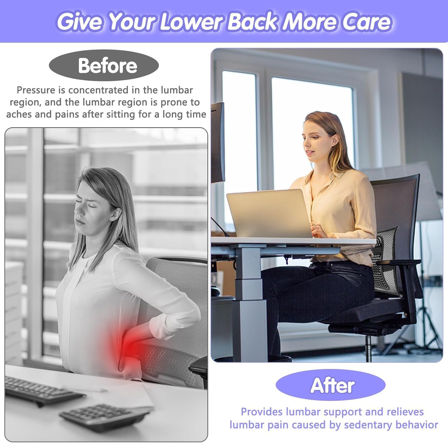 Lumbar Support,Car Back Support Mesh Structure Breathable Lumbar Pillow with Massage Beads to Relieve Back Soreness, for Car, Home and Office Chairs (Black 2-Pack)